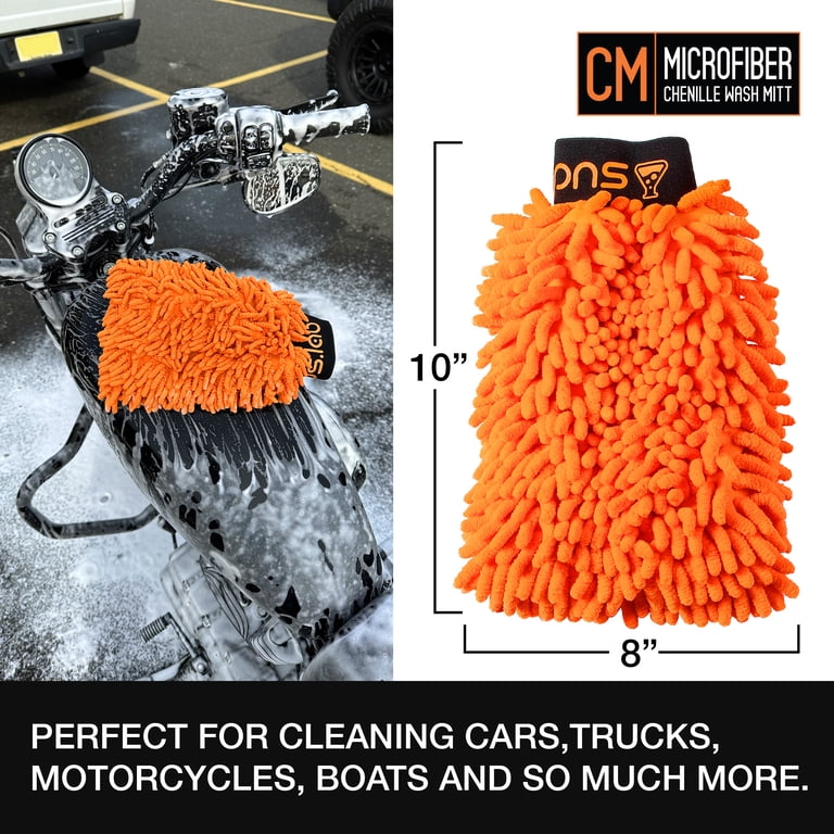 Chenille Microfiber Car Wash Mitt - Ghostly White Design, Scratch-Free Washing Glove For Cars, Trucks, Boats (Large 8.07 X 11.8")