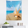 thumbnail image 1 of Beach Tapestry, Blurry Background Photo of Seashell and Starfish on Sands Close up Shot, Fabric Wall Hanging Decor for Bedroom Living Room Dorm, 5 Sizes, Sky Blue Camel Apricot, by Ambesonne, 1 of 1