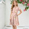 thumbnail image 3 of Grblisyd Girls Dress Cute Floral Print Short Sleeve Crew Neck A Line Dresses Kids Summer Casual Soft Sundress, 3 of 5