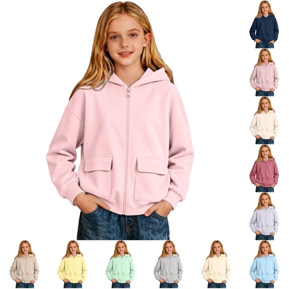 Vividxx Hoodies For Girls Long Sleeve Zip Up Hoodie Jacket For Children Fall Winter Solid Color Hoodie Loose Fit Casual Comfortable 5-6 Year