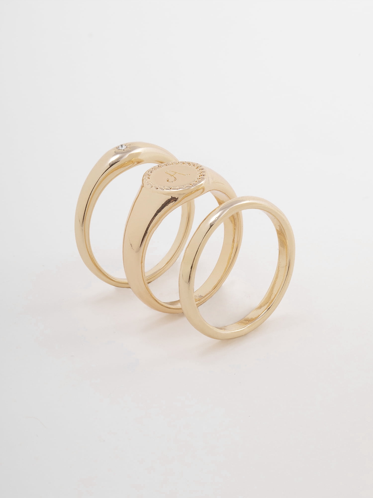 Time and Tru Women's Goldtone Ring Set, 3 Pairs, Initial A