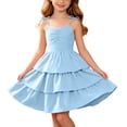 thumbnail image 2 of Piuwrlz Girls Back to School Dresses Uniform Preppy Dress Comfortable Bow-knot A-Line Princess Skirts Blue Size 5 T, 2 of 10
