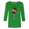 thumbnail image 4 of Lcziwo Womens 3/4 Sleeve Fall Shirts Cute Wine Glass Print Oversized Blouses Christmas Gifts Xmas Holiday Tees Casual Trendy Spring 2025 Tops Green,XXL, 4 of 5