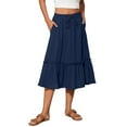 thumbnail image 2 of Huresd Skirts for Women Tiered Cotton Linen Skirt High Waist Literary And Retro Midi Skirts for Women with Pockets Navy L, 2 of 6