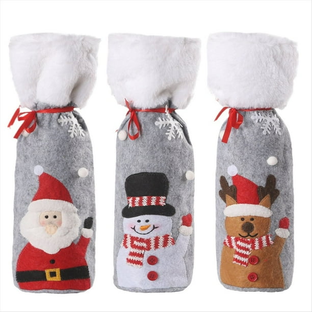 3 Piezas Navidad Botella de Vino Cubierta Feliz Navidad Decoración para el Hogar Adornos Navideños Decoración Feliz Año