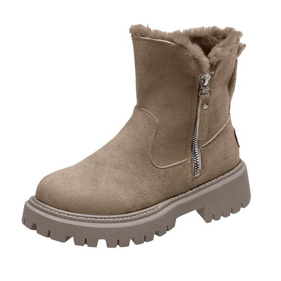 YLYL Winter Snow Mid Calf Boots for Women Side Zipper Warm Fur Lined Wide Width Winter Combat Boots