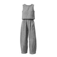 thumbnail image 6 of Lpmadey Women's 2-Piece Gingham Checkered Outfit, Sleeveless Crewneck Tank Top and Wide Leg Pants, Elastic Waist Summer Lounge Set, Vacation Travel, 6 of 6