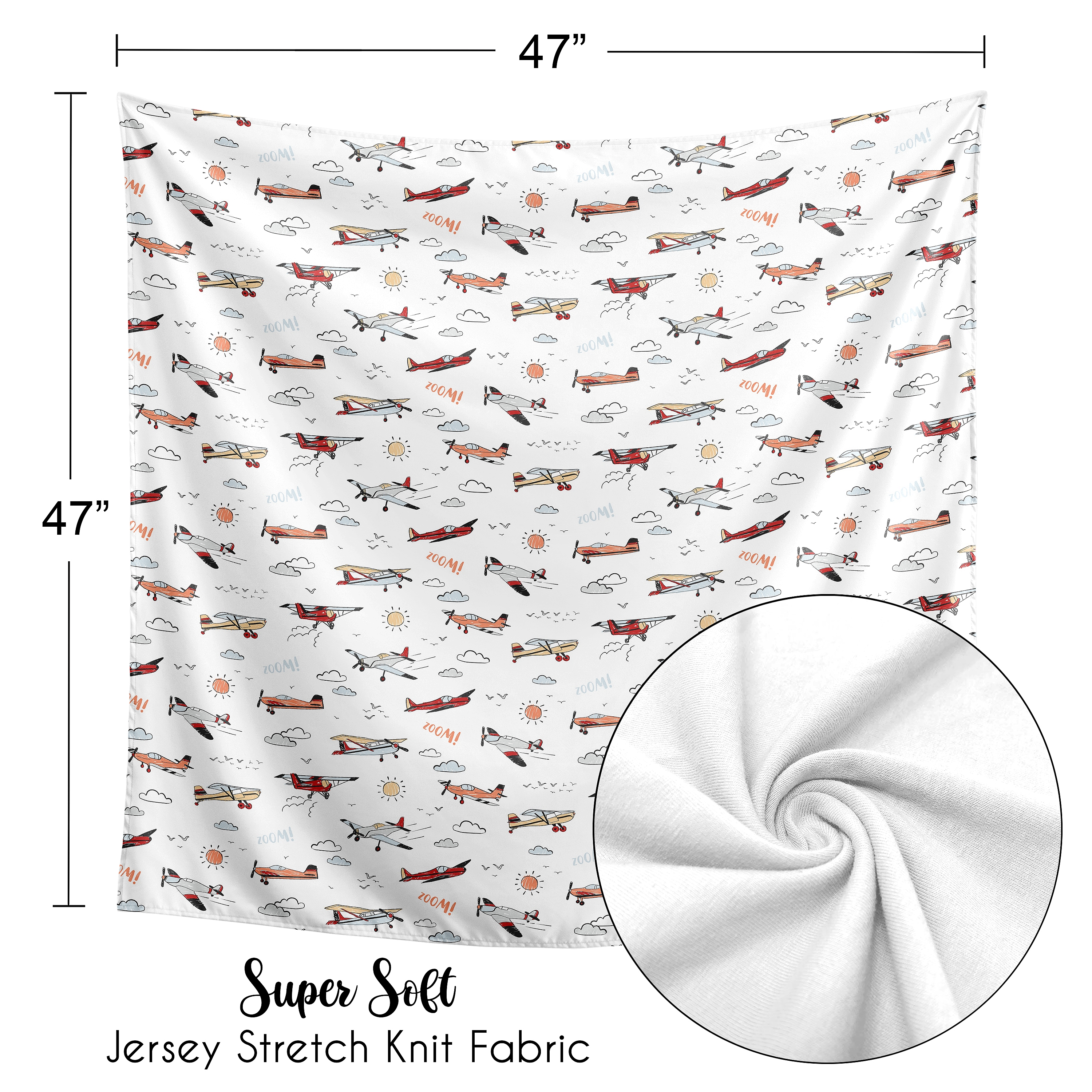 Sweet Jojo Designs Airplane Red Blue and White Swaddle Blanket