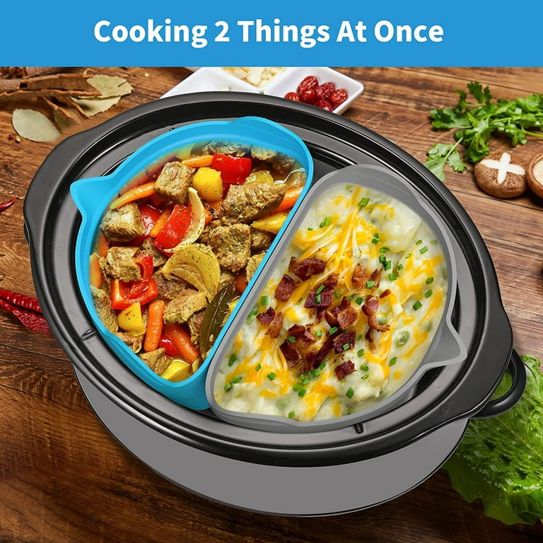 thredn 2 Pack Silicone Slow Cooker Liners Fit 6-8 qt Crockpot, reusable/heat-resistant/leakproof/portable Crock Pot Liners, BPA Free