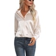 thumbnail image 2 of Frontwalk Women Shirts Long Sleeve Tops Lapel Neck Blouse Ladies Comfy Tunic Shirt Button Down Champagne M, 2 of 5
