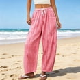 thumbnail image 3 of felwors Womens Gingham Pants Spring Summer Elastic Waist Wide Leg Flowy Palazzo Pants (Red, M), 3 of 6