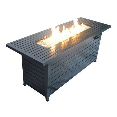 57in Outdoor Gas Propane Fire Pits Table  Retangular Aluminum 50000BTU Firepit Fireplace Dinning Table with Lid  Fire Glass  ETL Certification  for Garden Backyard Deck Patio-Mocha  Black