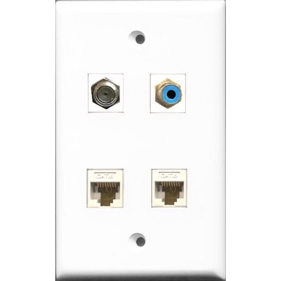 RiteAV 1 Port RCA Blue and 1 Port Coax Cable TV- F-Type 2 Port Cat6 Ethernet White Wall Plate