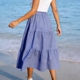 thumbnail image 6 of FAHXNVB Women's Gingham Skirt Summer Casual High Waist Tiered Plaid A-Line Midi Skirts Swing Ruffle Plaid Skirts,S,Blue, 6 of 7