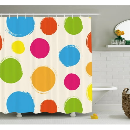 Abstract Shower Curtain Colorful Dots Circular Disc Shaped Round Abstract Shower Curtain Colorful Dots Circular Disc Shaped Round Forms Kids Nursery Cute Graphic Print