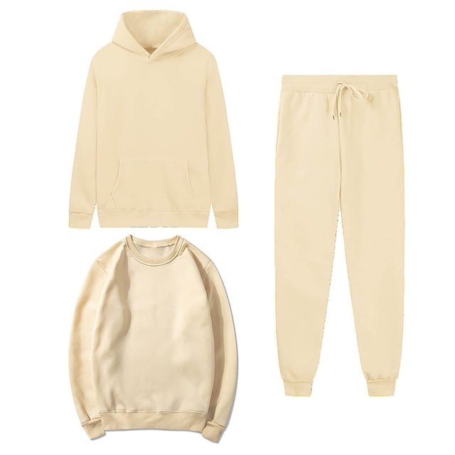 Timegard Ensemble 3 Pcs pour Femmes Sweat à Capuche Manches Longues avec Poche Pull Col Rond Bas Resserré Ensembles Pantalons