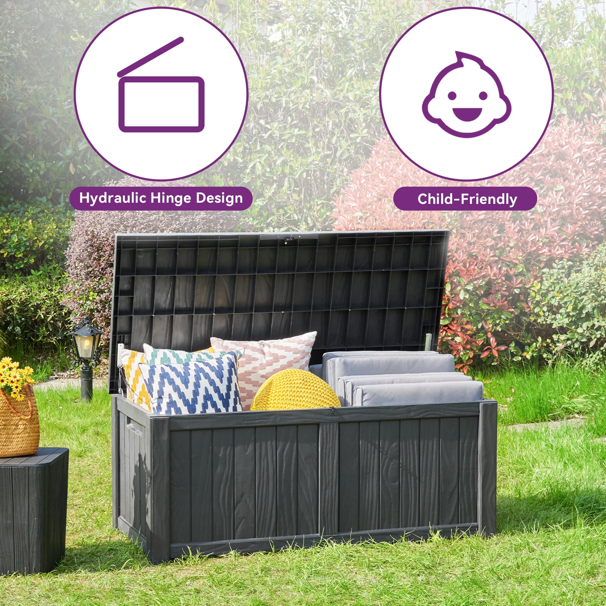 Dextrus Outdoor 120 Gallon Resin Deck Box, Dark Grey