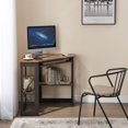 thumbnail image 3 of VECELO Corner Computer Desk with Keyboard Tray and Storage Shelf, Home Office Study Workstation Table , Antique Brown, 3 of 6