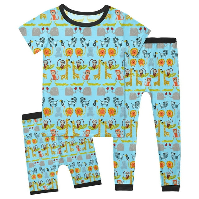 Utlike Ensemble de Pyjama pour Garçons 3 Pcs Vêtements de Nuit Doux Col Rond T-Shirt à Manches Courtes Shorts Pantalons Ensemble de Pyjamas 3 Pcs Tenue de Maison Douce pour Garçons Taille 13-14 Ans