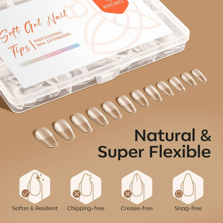 Modelones Short Almond Nail Tips, 216-Piece Gel Set photo 5