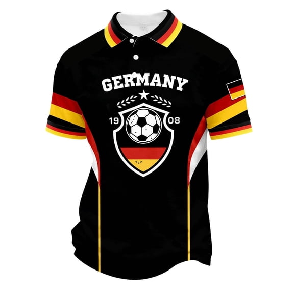 COSFO Golf Polo Shirts for Men Short Sleeve Germany Mesh Football Graphic Tees Pullover Collared Patriotic Classic Fit Breathable Tops