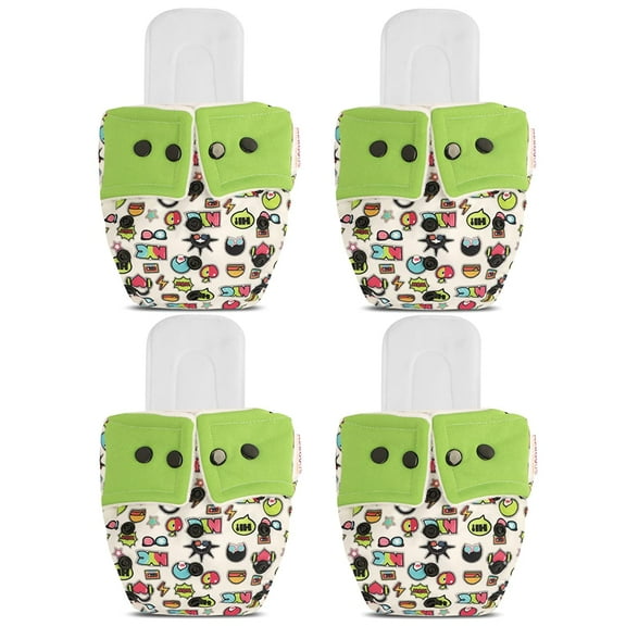 IMPROVUS 100% Cloth Diapers for Babies (0-3 Years), Reusable, Washable & Adjustable Nappies Snap Buttons and Wet-Free Insert Pads (Green pack of 4 cloth diaper and 4 insert pads)