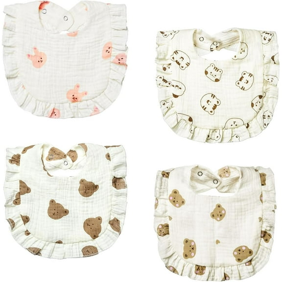 Minzimin Muslin Baby Drool Bibs - 4-Pack Cotton Unisex Bandana for Boys Girls, Teething and Drooling