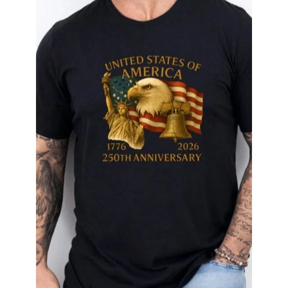 United States of America 250th Anniversary 1776-2026 Patriotic Graphic T-Shirt for Men