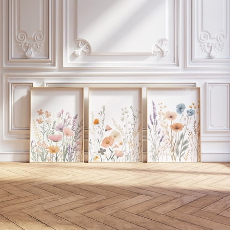 UNFFRAMED Wildflower Print Set, Boho Floral Gallery Wall Art Set 3 Prints 8x12
