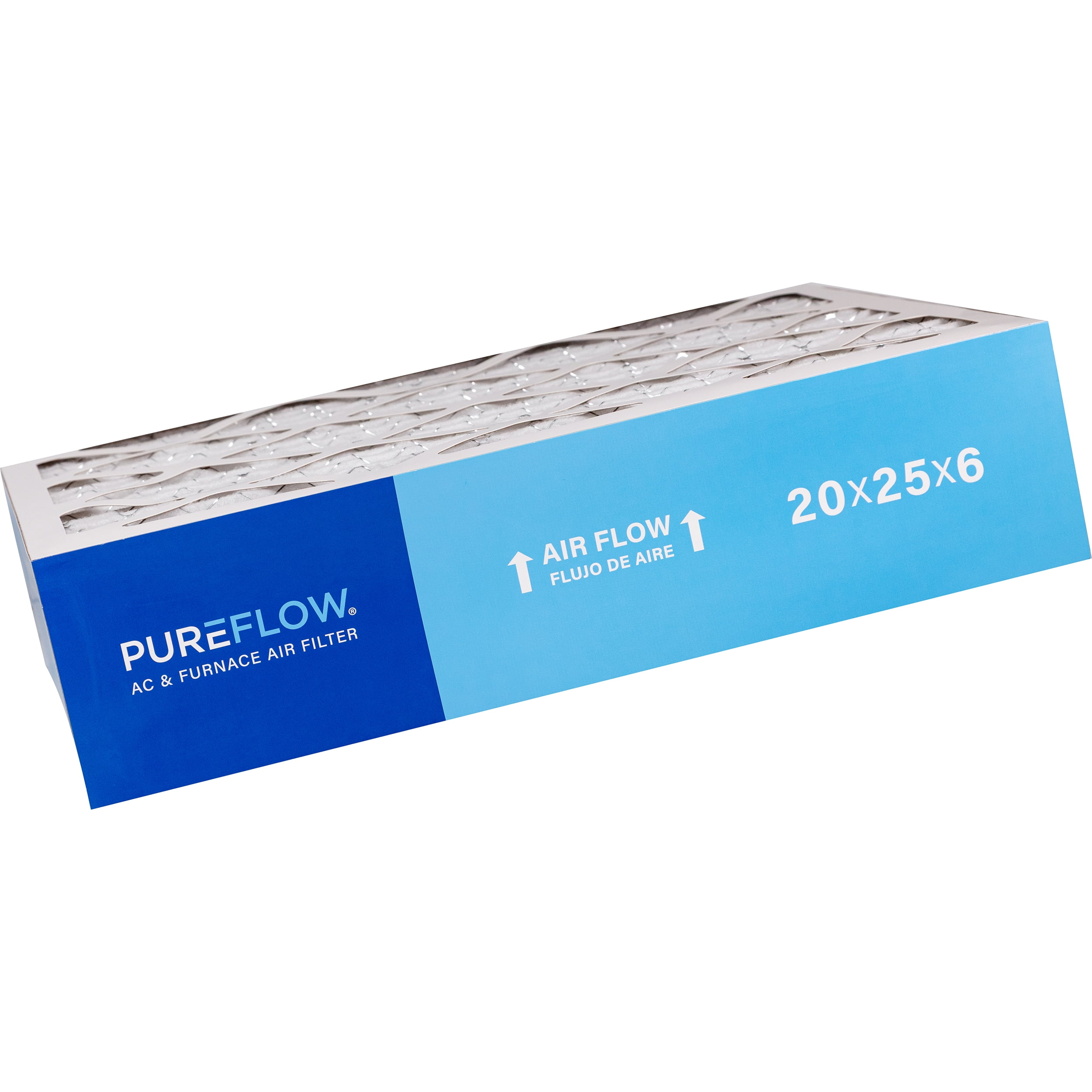 PUREFLOW Home Air Filter MERV 8, 20x25x6 Furnace Filter, 4 Layer High Efficiency Filtration for Dust, Smoke, Fumes, Pollutants (2-Pack)