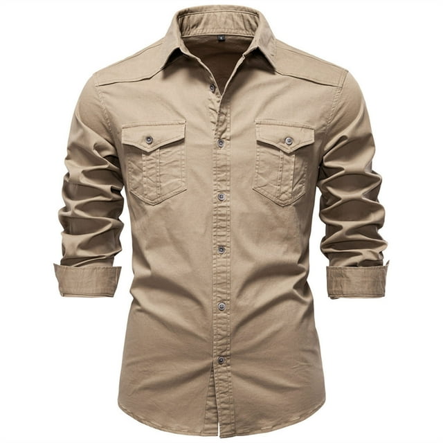 Kalauyu Chemise à Double Poche Style Militaire pour Homme Chemise Cargo Tactique Décontractée Coupe Ajustée Chemise de Travail Chemises de Randonnée Pêche