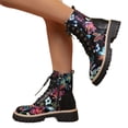 thumbnail image 4 of Willtoo Women's Flowers Flat Ankle Boots Side Zipped Lace-Up Cowgirl Shoes Western Platform Winter Fall Combat Boots Black, 4 of 6