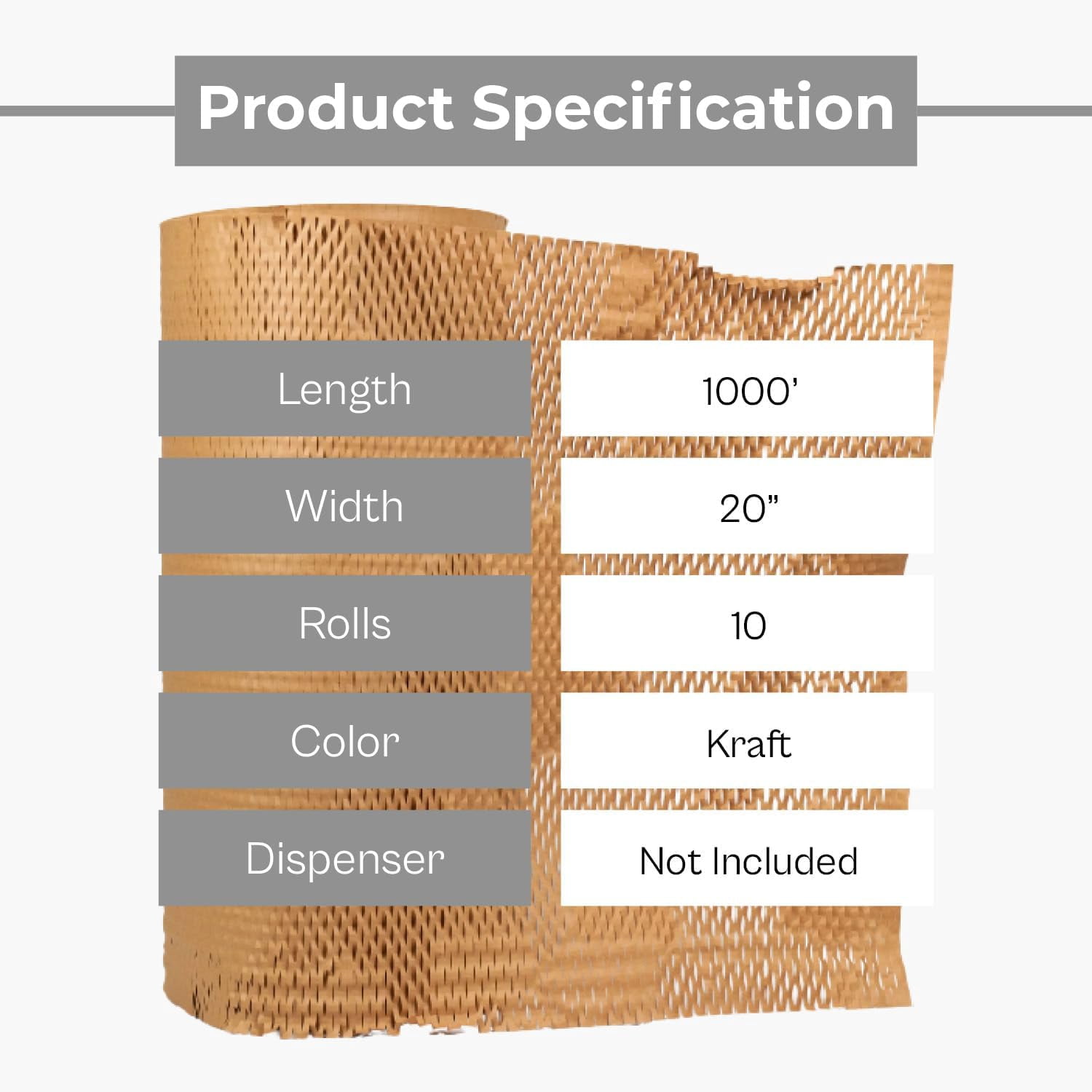 MMBM 10 Rolls Cushioning Wrap Paper, 20" x 1000' Eco Friendly Recyclable Kraft Die-Cut Wrapping Paper, Honeycomb Packing Paper for Moving