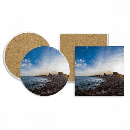 

Ocean Stone Beach Sea Picture Coaster Cup Mug Holder Absorbent Stone Cork Base Set