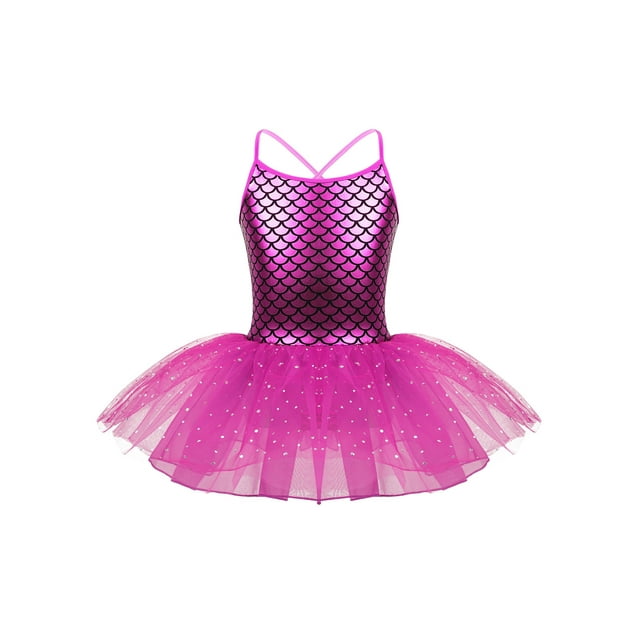 YONGHS Robe Tutu Sirène pour Filles Enfants Danse Ballet Jupe en Maille Brillante Danse de Salon Rose Rouge 6