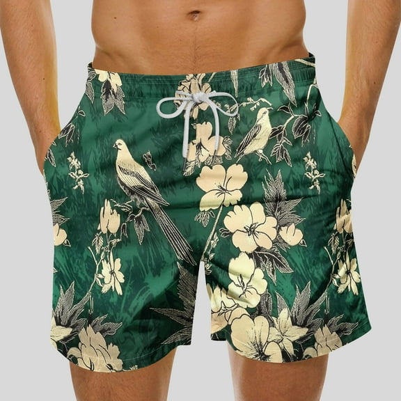 DIOAZUD Mens Swim Trunks with Drawstring Elastic Waist Swimming Shorts Quick Dry 5" Swimming Trunks Floral Print Beach Swimwear Big and Tall Bathing Suits with Pockets