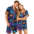 thumbnail image 2 of Spooky Season Couples Matching Pajamas Set Halloween Print Short Sleeve Button Up Sleepwear and Shorts Festive Sleepwear Attire, 2 of 5
