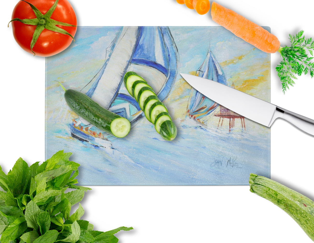 Large Carolines Treasures JMK1005LCB Sailboats and Middle Bay Lighthouse Glass Cutting Board Multicolor Large Carolines Treasures JMK1005LCB Sailboats and Middle Bay Lighthouse Glass Cutting Board Multicolor