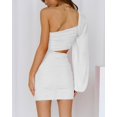 thumbnail image 4 of Women One Shoulder Ruched Bodycon Mini Dress Puff Long Sleeve 2023 Spring Summer Club Party Cocktail Short Dresses, 4 of 6