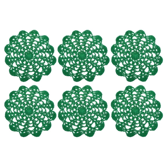 Uxcell 6Pcs Crocheted Cotton Doilies, 5.5" Lace Doilies for Tables Cloth Lace Placemats Handmade Tray Doilies Round Cups Coasters for Glasses Crafts Kitchen Dining Room, Green