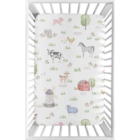UPC: 0846480075417 | Farm Animals Fitted Mini Crib Sheet by Sweet Jojo Designs
