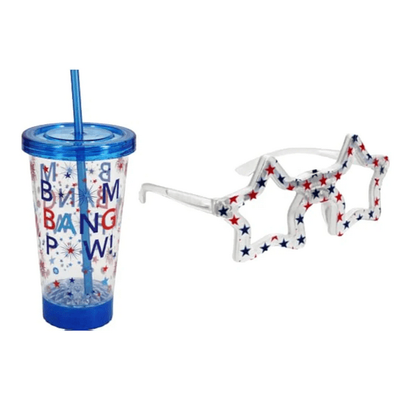 Patriotic Light Up Tumbler and Star Light Up Glasses Set