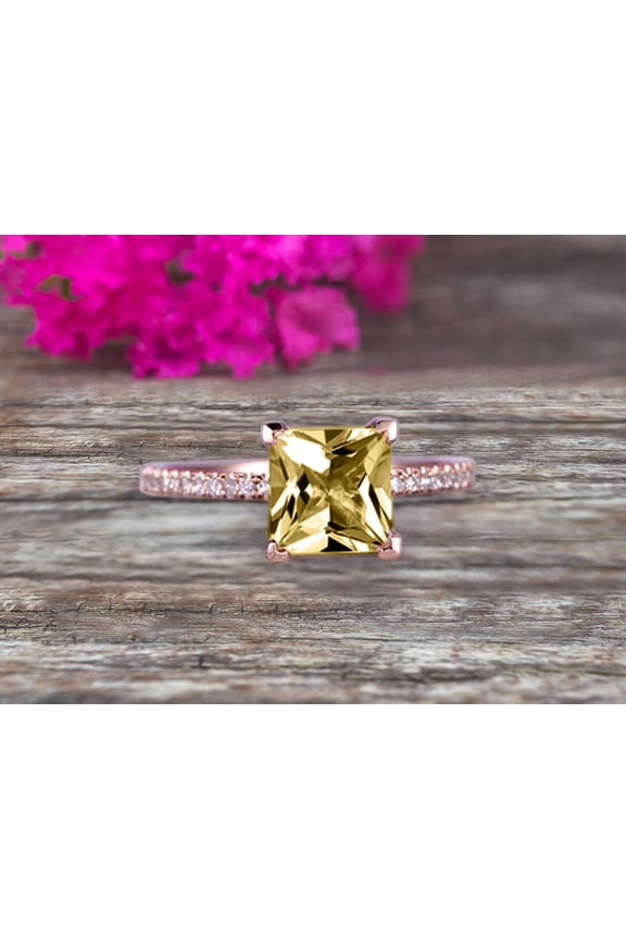 6mm Princess Cut 1.75 Carat Champagne Diamond Moissanite Engagement Ring Wedding Ring On 10k Rose Gold Anniversary Gift Art Deco Specialized for Brides