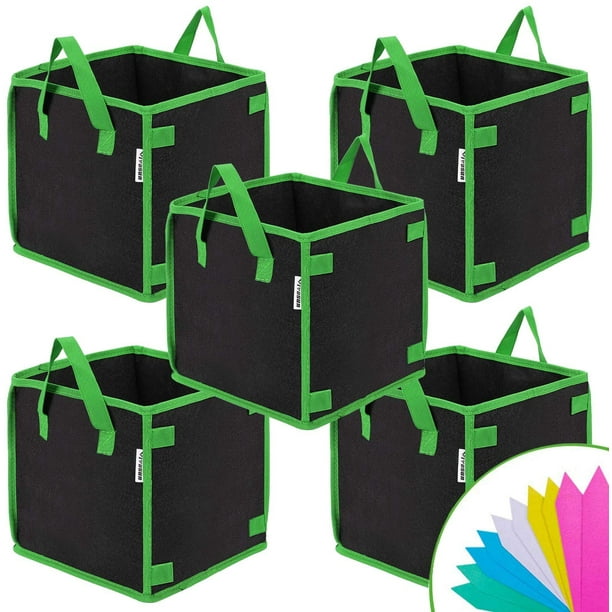 VIVOSUN 5 Pack 10 Gallon Square Grow Bags, Thick Fabric Bags with