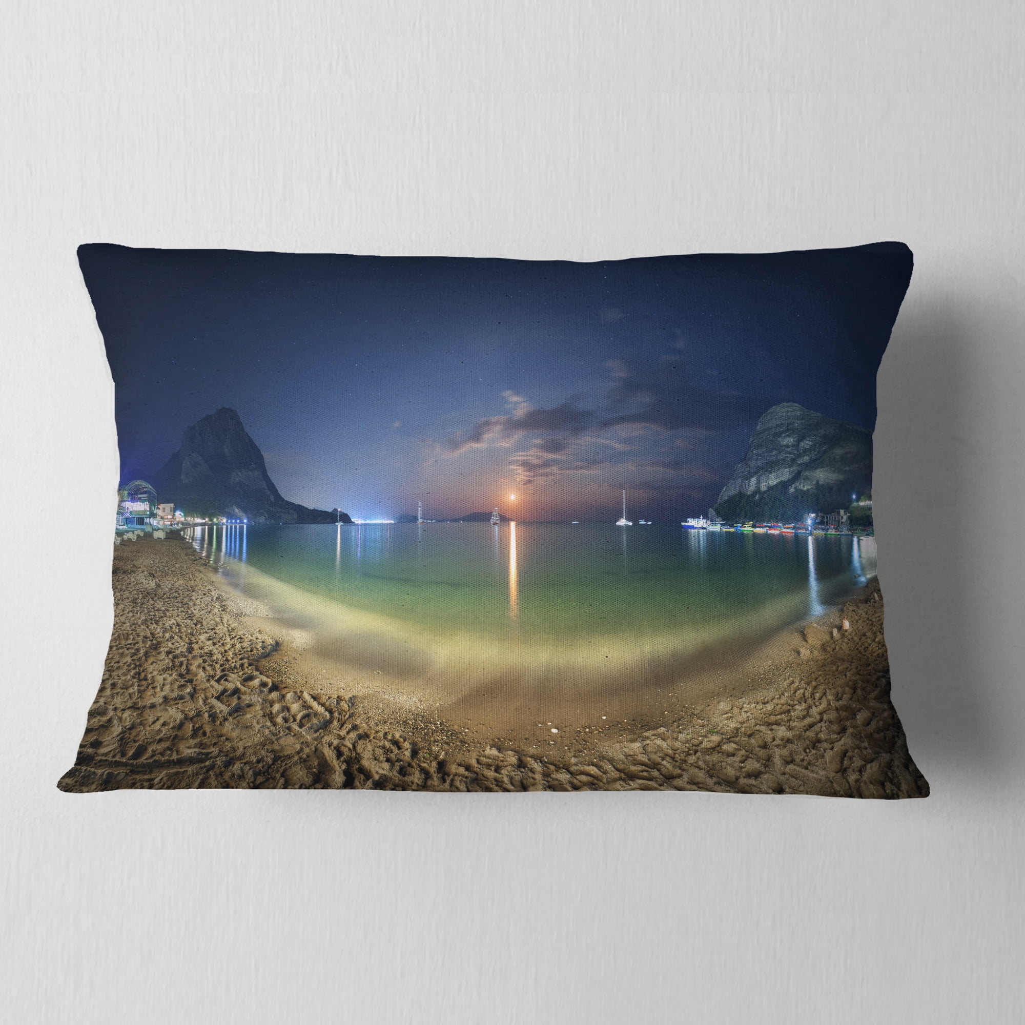 Designart Beach with Lunar Path - Seashore Photography Throw Pillow - 12x20