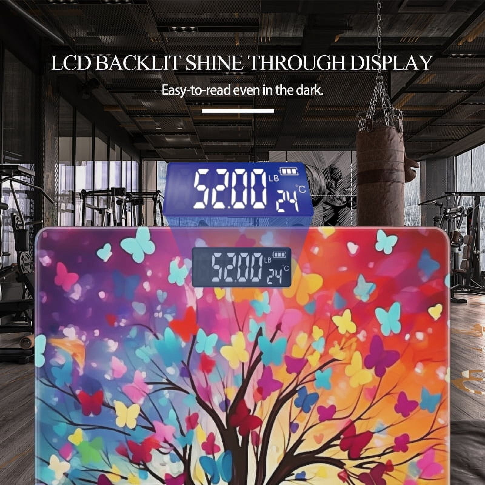 Bathroom Scale, Highly Accurate Digital Body Scale,Precisely Measures Weight up to 400 lbs-Tree With Colorful Butterflies With Bright Colors