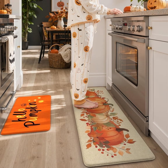 Fall Decor Kitchen Mats Cushioned Anti Fatigue,Pumpkin Carriage Rug | Brown Kitchen Rugs ,Padded Kitchen Floor Mats ,Halloween Decorations Indoor Mats for Laundry Office
