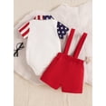 thumbnail image 3 of FEORJGP 4th of July Toddler Baby Boy Gentleman Outfits 3M 6M 12M 18M 24M Infant Short Sleeve Rompers Star Print Lapel Neck Jumpsuits Suspender Shorts rmal Summer Clothes for Independence Day, 3 of 9