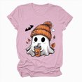 thumbnail image 6 of TOWED22 Fall Shirts for Women Cute Ghost with Coffee Pumpkin Graphic Casual Halloween Tee Autumn Thanksgiving Tops(Pink,S), 6 of 6