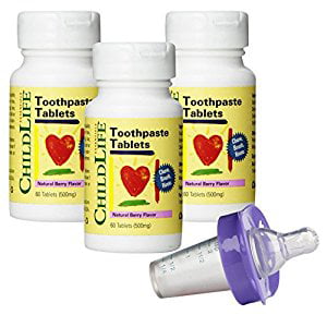 Child Life Dentifrice comprimés - 60 comprimés (500 mg) (pack de 3) avec distributeur de médicaments de médecine